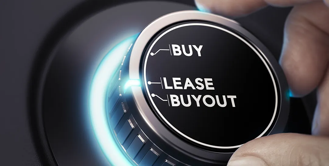 Buy, lease, buyout written on a button.